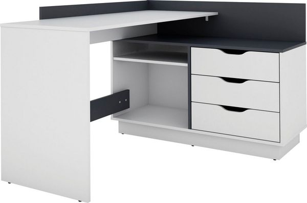 HOMEXPERTS 'Baltasar' Winkelschreibtisch mit 3 Schubkästen, Weiß/Anthrazit, 84 x 105 x 129 cm Bild 4