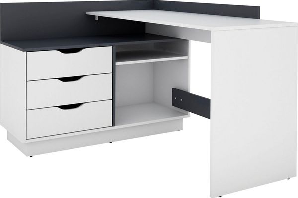 HOMEXPERTS 'Baltasar' Winkelschreibtisch mit 3 Schubkästen, Weiß/Anthrazit, 84 x 105 x 129 cm