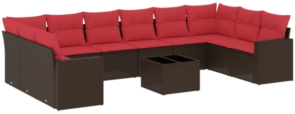 vidaXL 11-tlg. Garten-Sofagarnitur mit Kissen Braun Poly Rattan 3219474