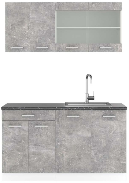 Singleküche R-Line Beton/Weiß 140 cm , AP Anthrazit Vicco