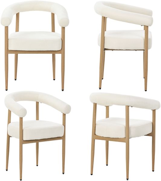Merax Esszimmerstuhl Gestell aus Metall in Holzoptik Natur, Bezug aus Plüschstoff (Set, 4 St), 4er Set Polsterstühle Armlehnstuhl Küchenstuhl Wohnzimmer Beige
