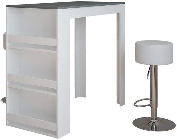 Bartisch-Set Repose Weiß/Anthrazit 57 x 117 cm mit 2 Barhockern Vicco