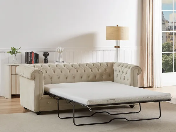 Vente-unique - CHESTERFIELD Sofa Samt Beige - B 89 cm x H 85 cm x L 208 cm