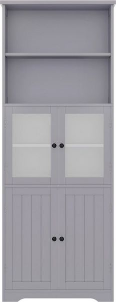 KLAM HOME Hochschrank Badezimmer-Hochschrank mit Stauraum, Volllackierung, Glasschranktür (Mit verstellbare Trennwände, einfache Textur, weiß) 57.4 x 28.5 x 160cm, olzschranktür, zwei offene Ablagefächer