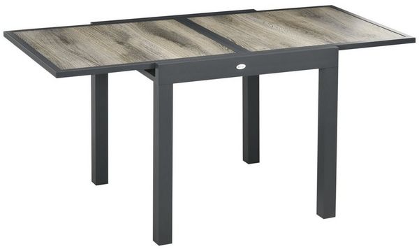 Outsunny Gartentisch Balkontisch mit Ausziehbarer Tischplatte, 160 x 80 x 75cm (Terrassentisch, 1-St, Esstisch), für Garten, Balkon, Beige+Grau