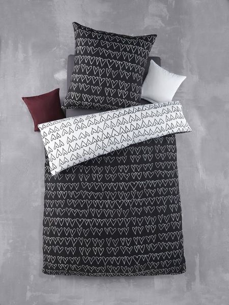 Soma Microfaser Bettwäsche 135x200 cm Bettbezug 135x200 cm Kopfkissenbezug 80x80 cm Herz schwarz weiß