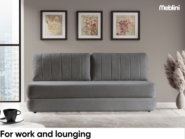 MEBLINI Sofa mit Schlaffunktion – ORBIS – 211x103x93cm – Grau Plüsch – Schlafcouch Ausziehbar - Schlafsofa mit Bettkasten - Sofabett - Couch mit Schlaffunktion – Klappsofa Bild 2