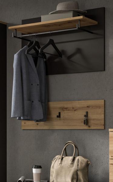 Garderobenpaneel Set Cooper in Eiche und grau 80 cm