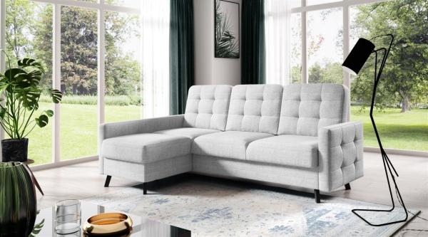 Ecksofa Sofa GARNET Stoff Luis Hellgrau mit Schlaffunktion Ottomane Links