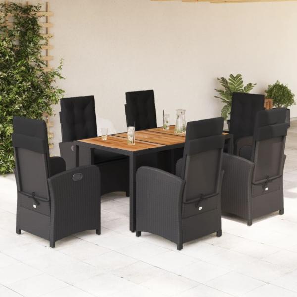 vidaXL 7-tlg. Garten-Essgruppe mit Kissen Schwarz Poly Rattan 3212234