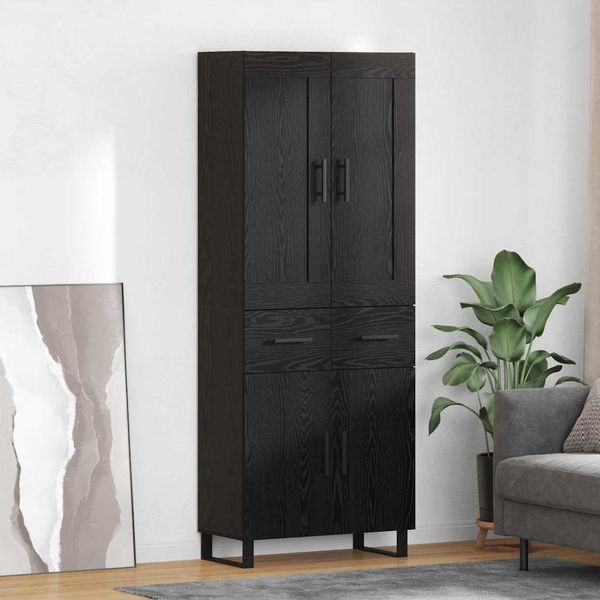 Highboard, BuffetSchrank, Büroschrank Schwarz Eichen-Optik 69,5 x 34 x 180 cm Holzwerkstoff