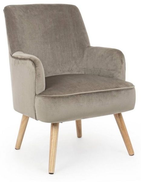 Sessel Enilda Samt-Optik, klassischer Stil, Taupe, gepolstert, Gestell Buchenholz natur Bild 2
