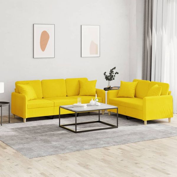 vidaXL 2-tlg. Sofagarnitur mit Kissen Hellgelb Stoff 3202139