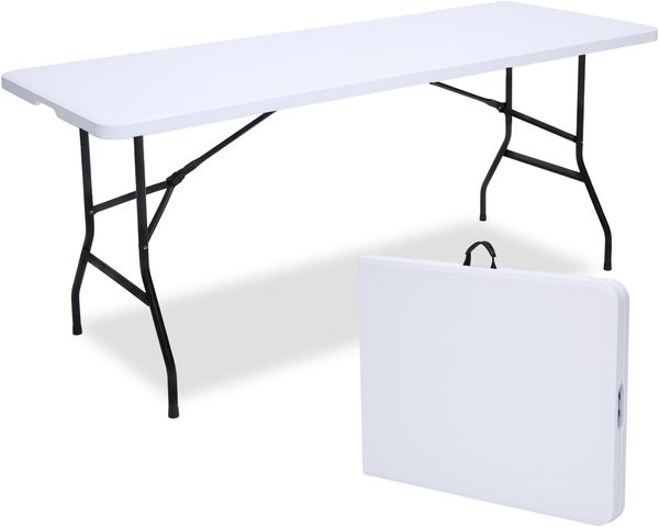 Brixy Klapptisch - Klapptisch - 180 x 70 x 74 cm - Campingtisch - Gartentisch - Tragbar - Weiß