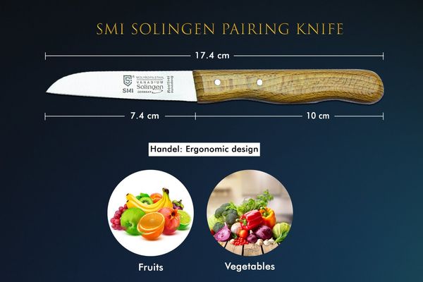 SMI Schälmesser 2 tlg Obstmesser Gerade Solingen Schälmesser rostfrei Gemüsemesser, Buchenholzgriff, nicht spülmaschinenfest