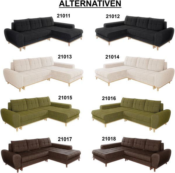 Ecksofa Scandi-Stil Schlafcouch Stauraum Ottomane RE Bouclé Chenille Anthrazit Bild 10
