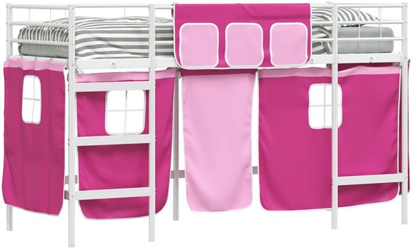 vidaXL Kinder Loft Bettgestell mit Vorhängen Weiß und Rosa 42020826 Bild 2