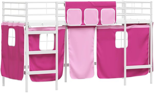 vidaXL Kinder Loft Bettgestell mit Vorhängen Weiß und Rosa 42020826 Bild 4