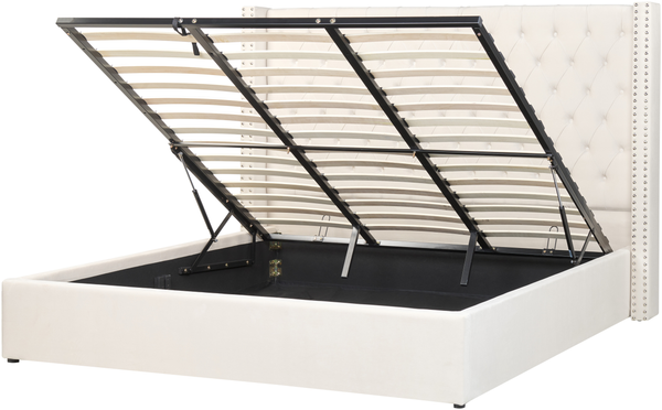 Bett mit Stauraum LUBBON 180 x 200 cm Samtstoff Cremeweiß
