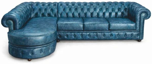Casa Padrino Luxus Chesterfield Leder Ecksofa Vintage Blau 293 cm - Echtleder Möbel