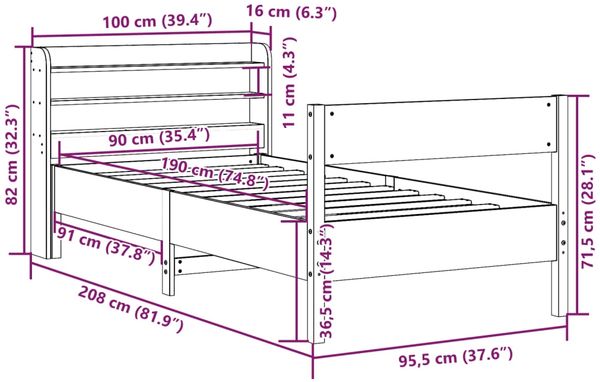 vidaXL Massivholzbett ohne Matratze Weiß 90x190 cm Kiefernholz 3306949 Bild 12