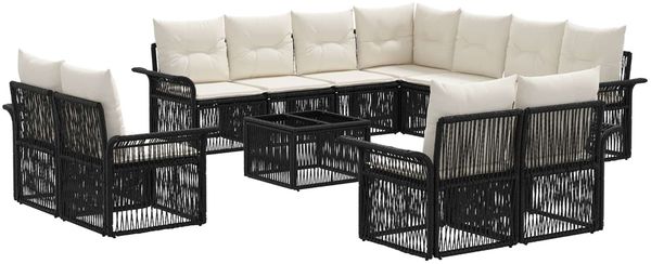 vidaXL Gartensofa-set 12 pcs Schwarz und Cremeweiß Poly-Rattan 3435001