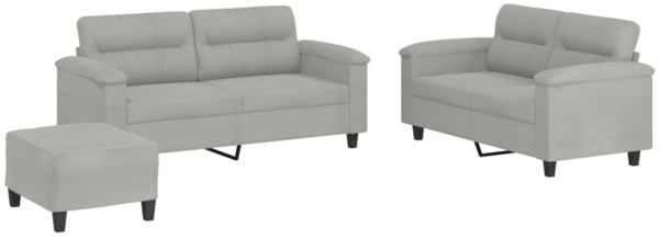 vidaXL 3-tlg. Sofagarnitur mit Kissen Hellgrau Mikrofasergewebe 3202321