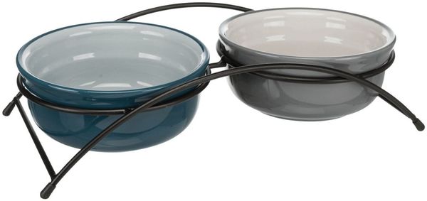 TRIXIE Napf-Set Napf-Set, Keramik/Metall - petrol/hellpetrol/grau/hellgrau - 2 × 0,6 l