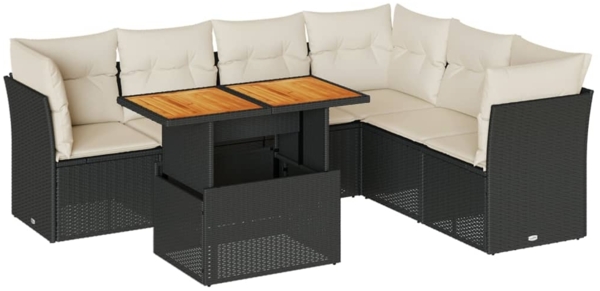vidaXL 7-tlg. Garten-Sofagarnitur mit Kissen Schwarz Poly Rattan 3326933