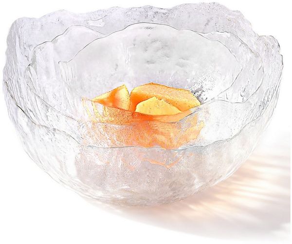 Fine Life Pro Salatschüssel Glas-Salatschalen-Set (3 Stück), – Eis-Glas-Optik mit Goldrand, Vielseitig für Salate, Snacks & Obst