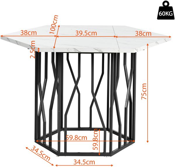 Moderner sechseckiger Marmor-Esstisch, schwarzes Metallzweiggestell, schlichter ästhetischer Couchtisch, geeignet für Esszimmer und Wohnzimmer Bild 6