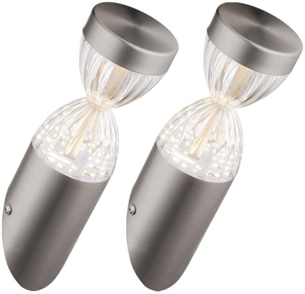 2er Set LED Außenwandlampe, silber, Fackel Design, H 26,5 cm