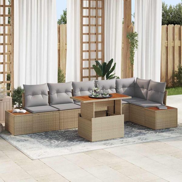 vidaXL Garten Essgruppe mit Kissen 7 pcs Beige und Grau 3350077