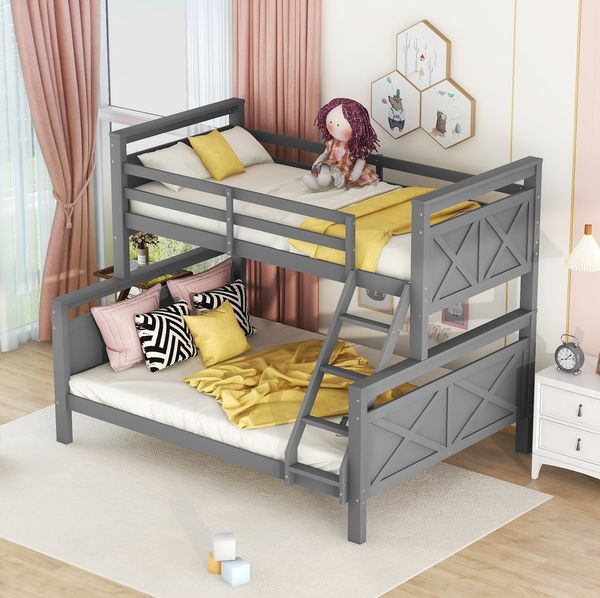 Etagenbett 90x200 / 140x200 cm mit Leiter – teilbar in 2 Betten, Kiefernholz und MDF, grau