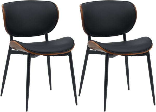 CLP 2er Set Esszimmerstuhl Enid mit Rückenlehne und Polsterung I Sessel,walnuss/schwarz Kunstleder