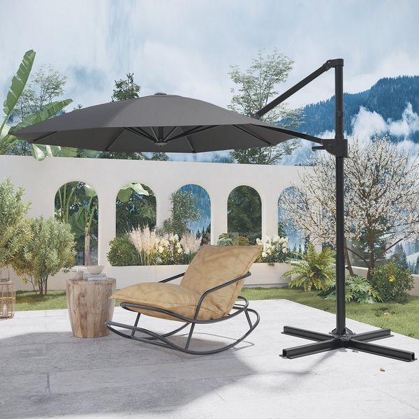 GUNJI Sonnenschirm ∅270/330cm,Gartenschirm UV Schutz 50+,mit Ständer, Abdeckung, 360° drehbar,Gewicht 16KG, leicht zu öffnen und zu schließen