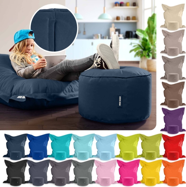 Green Bean® 2er Set XXL Sitzsack "Square+Stay" inkl. Poufmit mit EPS-Perlen - Riesensitzsack 140x180 Liege-Kissen Bean-Bag Chair - Dunkelblau Bild 5