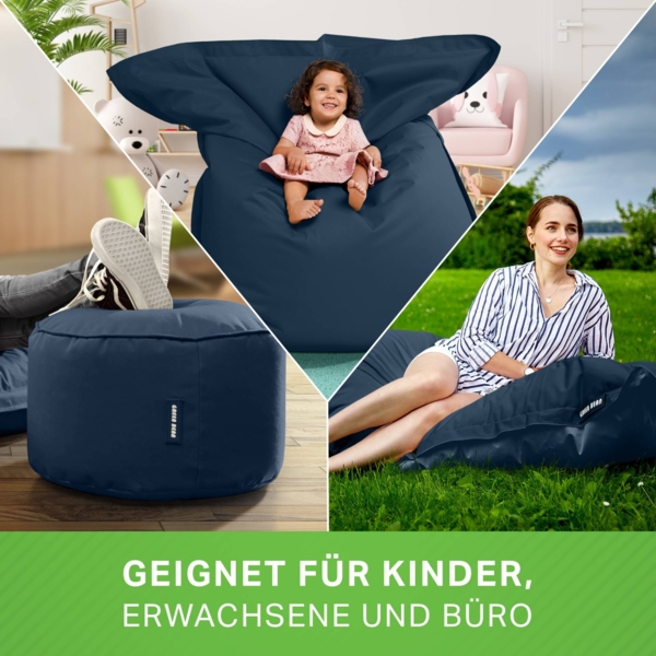 Green Bean® 2er Set XXL Sitzsack "Square+Stay" inkl. Poufmit mit EPS-Perlen - Riesensitzsack 140x180 Liege-Kissen Bean-Bag Chair - Dunkelblau Bild 4