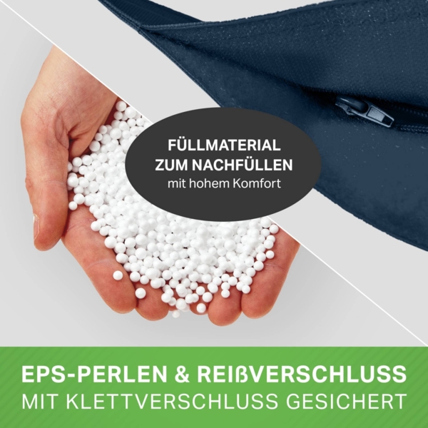 Green Bean® 2er Set XXL Sitzsack "Square+Stay" inkl. Poufmit mit EPS-Perlen - Riesensitzsack 140x180 Liege-Kissen Bean-Bag Chair - Dunkelblau Bild 6