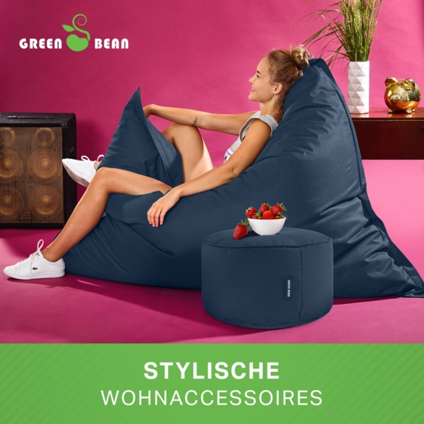 Green Bean® 2er Set XXL Sitzsack "Square+Stay" inkl. Poufmit mit EPS-Perlen - Riesensitzsack 140x180 Liege-Kissen Bean-Bag Chair - Dunkelblau Bild 3