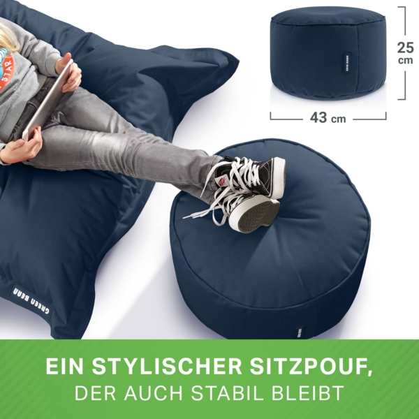 Green Bean® 2er Set XXL Sitzsack "Square+Stay" inkl. Poufmit mit EPS-Perlen - Riesensitzsack 140x180 Liege-Kissen Bean-Bag Chair - Dunkelblau Bild 8