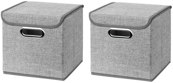 StickandShine Faltbox 2er Set mit Deckel 25x25 cm – Hellgrau, Schwarz, Weiß, Türkis, Creme
