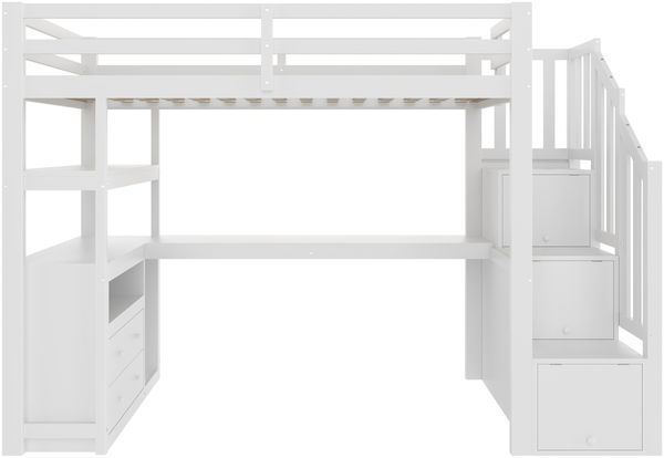 Merax 90*200cm, Hochbett, Bett und Tisch, Stauraumleiter, zwei Schubladen, weiß Bild 8