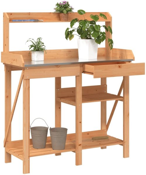 vidaXL Pflanztisch mit Ablagen Braun Massivholz Tanne 368432