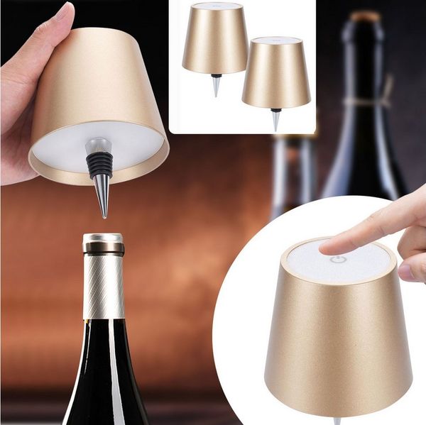 shop'n smile ideoon LED Tischleuchte Akku Flaschenlampe dimmbar LEDs in 3 Lichtfarben Ø 10,5x14,5 cm Touch, LEDs mit 3 auswählbaren Lichtfarben, Kaltweiss / Warmweiss / Naturweiss, USB-C-Aufladung inkl. Kabel, Metall-Lampenschirm, in Gold