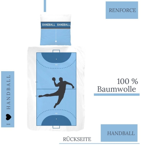 MTOnlinehandel Bettwäsche Handball 135x200 + 80x80 cm, 100 % Baumwolle, Renforcé, 2 teilig, Traumhelden Bettwäsche-Set für Kinder, Teenager & Erwachsene Bild 2