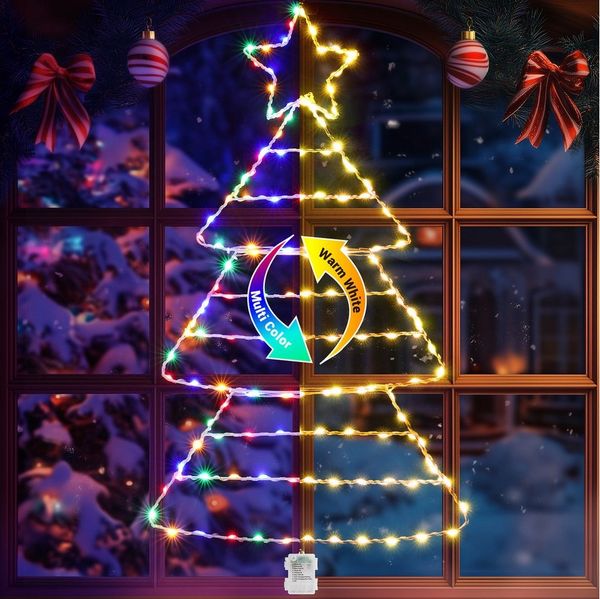 Quntis LED-Lichterkette LED Dekolicht Weihnachtsbaum Weihnachtsdeko 75 x 43CM mit 143/110 LEDs, Weihnachtsbeleuchtung Fenster für Innen/Außen, Timer Speicherfunktion