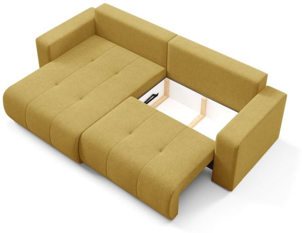 Ecksofa Sofa mit Schlaffunktion AUGUSTO in Stoff Wind Honiggelb Ottomane Links Bild 3