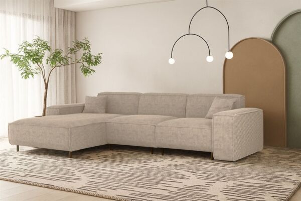 Ecksofa Designersofa GLORIA in Stoff Scala Beige Ottomane Links