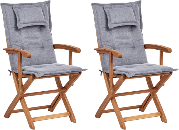 Set mit 2 Stühlen und Sitzkissen MAUI II Akazienholz Grau